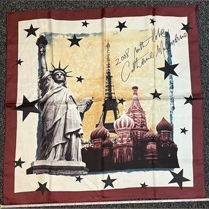 Catherine Malandrino silk scarf 2008 with love Statue of Liberty Paris Russia